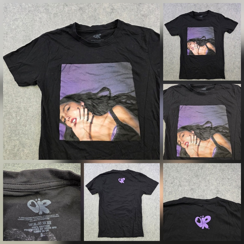 OR Olivia Rodrigo Guts Shirt Mens Small Black Photo Graphic Purple‎ Butterfly